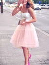 A-line Sweetheart Satin Tulle Knee-length Short Prom Dresses #Favs020102755