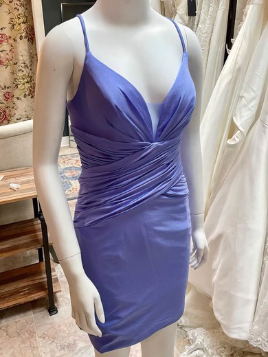 Sheath/Column V-neck Silk-like Satin Short/Mini Homecoming Dresses With Ruffles #Favs020110650