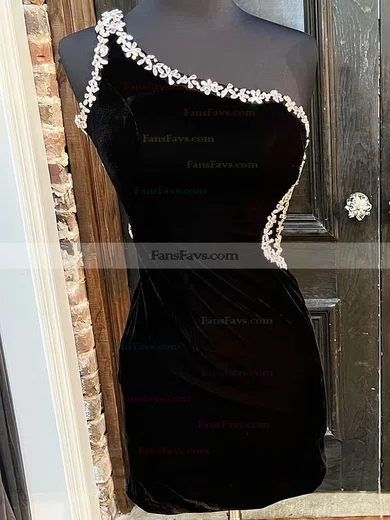 Sheath/Column One Shoulder Velvet Short/Mini Homecoming Dresses With Crystal Detailing #Favs020110652