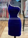 Sheath/Column One Shoulder Velvet Short/Mini Homecoming Dresses With Crystal Detailing #Favs020110652