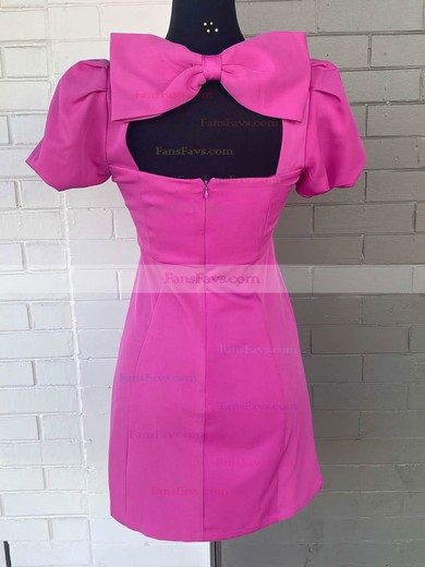 Sheath/Column Scoop Neck Satin Short/Mini Homecoming Dresses With Bow #Favs020110656