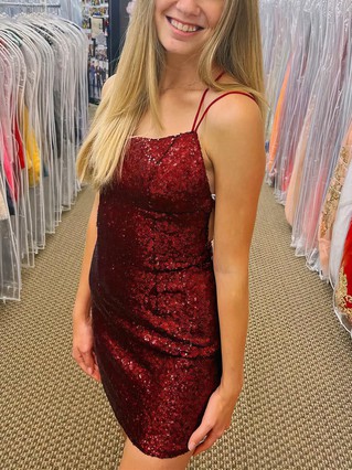 Sheath/Column Scoop Neck Sequined Short/Mini Homecoming Dresses #Favs020110659