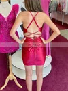 Sheath/Column V-neck Silk-like Satin Short/Mini Homecoming Dresses With Ruffles #Favs020110673