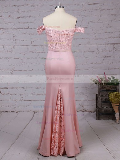 Trumpet/Mermaid Off-the-shoulder Lace Silk-like Satin Floor-length Sashes / Ribbons Prom Dresses #Favs020104503