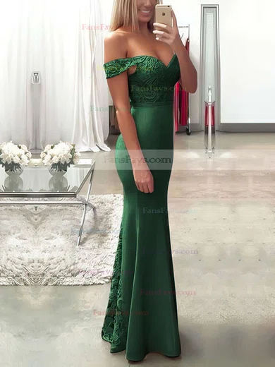 Trumpet/Mermaid Off-the-shoulder Lace Silk-like Satin Floor-length Sashes / Ribbons Prom Dresses #Favs020104503