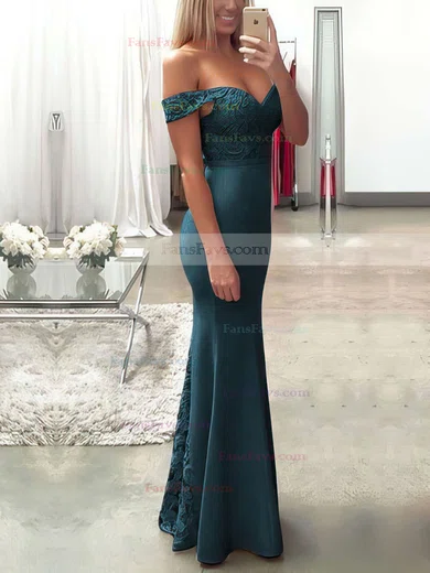 Trumpet/Mermaid Off-the-shoulder Lace Silk-like Satin Floor-length Sashes / Ribbons Prom Dresses #Favs020104503