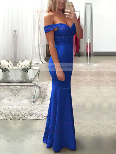 Trumpet/Mermaid Off-the-shoulder Lace Silk-like Satin Floor-length Sashes / Ribbons Prom Dresses #Favs020104503