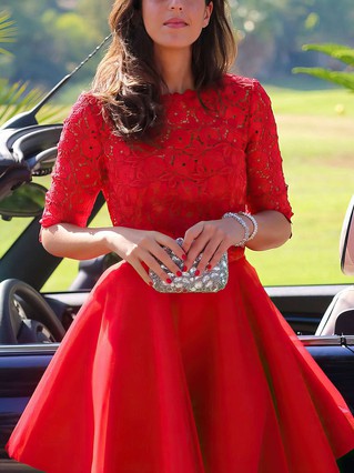 Scoop Neck Best Short/Mini Red Lace Chiffon 1/2 Sleeve Short Prom Dresses #Favs02051719 Scoop Neck Best Short/Mini Red Lace Chiffon 1/2 Sleeve Short Prom Dresses #Favs02051719