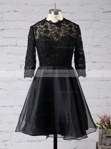 Scoop Neck Best Short/Mini Red Lace Chiffon 1/2 Sleeve Short Prom Dresses #Favs02051719