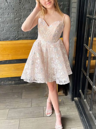 A-line V-neck Lace Short/Mini Homecoming Dresses #Favs020110719