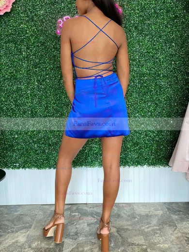 Sheath/Column V-neck Silk-like Satin Short/Mini Homecoming Dresses With Split Front #Favs020110720