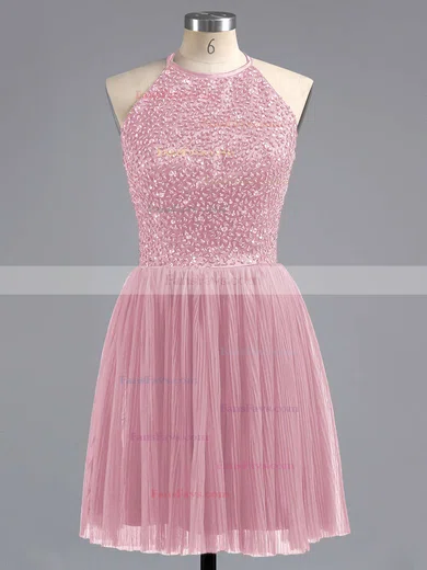 Tulle Scoop Neck Beading Spaghetti Straps Elegant Short/Mini Short Prom Dresses #Favs02019702