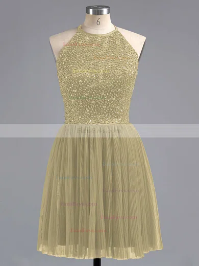 Tulle Scoop Neck Beading Spaghetti Straps Elegant Short/Mini Short Prom Dresses #Favs02019702