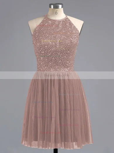 Tulle Scoop Neck Beading Spaghetti Straps Elegant Short/Mini Short Prom Dresses #Favs02019702