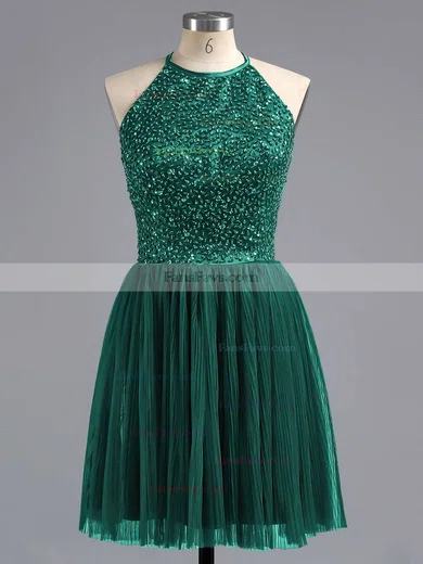 Tulle Scoop Neck Beading Spaghetti Straps Elegant Short/Mini Short Prom Dresses #Favs02019702