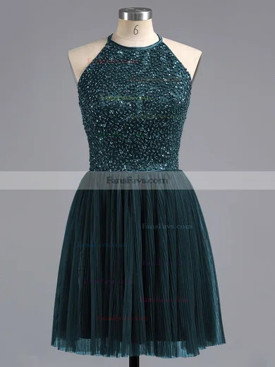 Tulle Scoop Neck Beading Spaghetti Straps Elegant Short/Mini Short Prom Dresses #Favs02019702