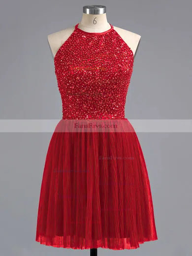 Tulle Scoop Neck Beading Spaghetti Straps Elegant Short/Mini Short Prom Dresses #Favs02019702