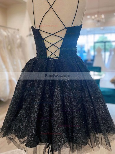 A-line Scoop Neck Glitter Short/Mini Homecoming Dresses With Lace #Favs020110724