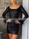Sheath/Column Square Neckline Sequined Short/Mini Homecoming Dresses With Feathers / Fur #Favs020110725