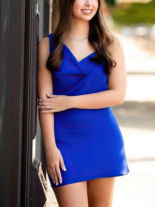 Sheath/Column Cowl Neck Chiffon Short/Mini Homecoming Dresses #Favs020110748 Sheath/Column Cowl Neck Chiffon Short/Mini Homecoming Dresses #Favs020110748