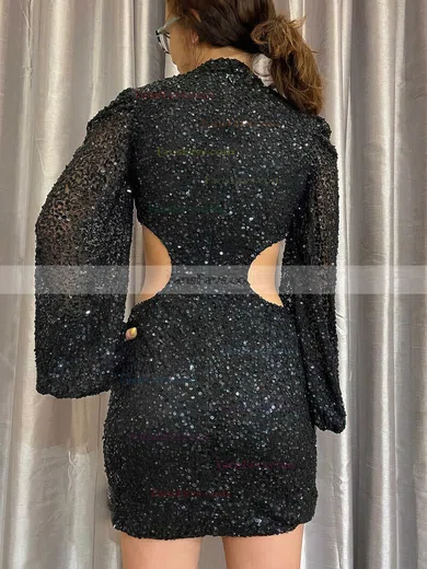 Sheath/Column High Neck Sequined Short/Mini Homecoming Dresses #Favs020110753