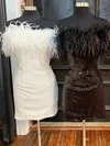 Sheath/Column Strapless Sequined Short/Mini Homecoming Dresses With Feathers / Fur #Favs020110762