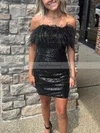 Sheath/Column Strapless Sequined Short/Mini Homecoming Dresses With Feathers / Fur #Favs020110762
