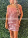 Sheath/Column Strapless Sequined Short/Mini Homecoming Dresses With Feathers / Fur #Favs020110762