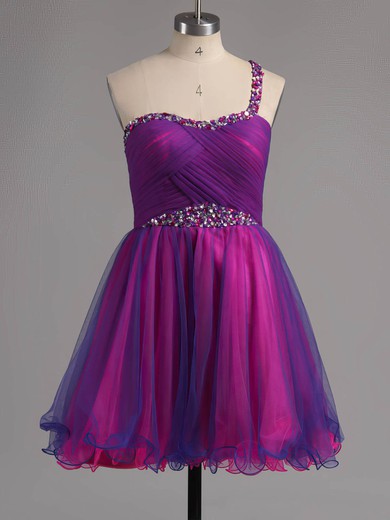 A-line One Shoulder Tulle Short/Mini Ruffles Short Prom Dresses #Favs02013221
