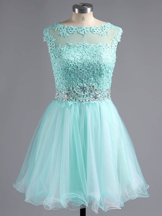 A-line Scoop Neck Tulle Short/Mini Beading Short Prom Dresses #Favs02042343 A-line Scoop Neck Tulle Short/Mini Beading Short Prom Dresses #Favs02042343