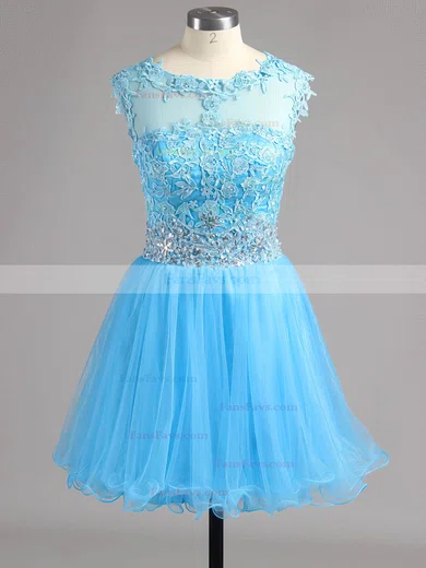 A-line Scoop Neck Tulle Short/Mini Beading Short Prom Dresses #Favs02042343