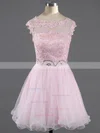 A-line Scoop Neck Tulle Short/Mini Beading Short Prom Dresses #Favs02042343