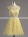 A-line Scoop Neck Tulle Short/Mini Beading Short Prom Dresses #Favs02042343