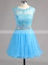 A-line Scoop Neck Tulle Short/Mini Beading Short Prom Dresses #Favs02042343