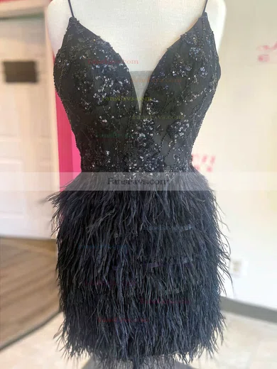 Sheath/Column V-neck Feather Short/Mini Homecoming Dresses With Sequins #Favs020110783