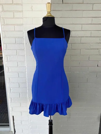 Sheath/Column Square Neckline Chiffon Stretch Crepe Short/Mini Homecoming Dresses With Ruffles #Favs020110788