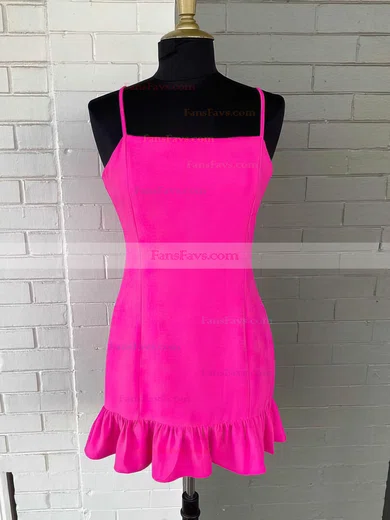 Sheath/Column Square Neckline Chiffon Stretch Crepe Short/Mini Homecoming Dresses With Ruffles #Favs020110788