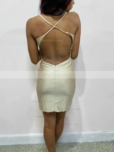 Sheath/Column Scoop Neck Jersey Short/Mini Homecoming Dresses With Split Front #Favs020110791