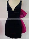 Sheath/Column V-neck Velvet Short/Mini Homecoming Dresses With Bow #Favs020110792