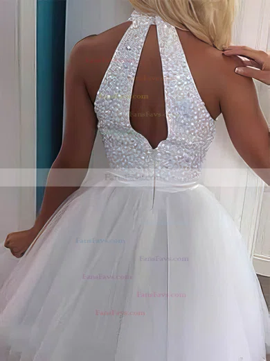 A-line High Neck Tulle Short/Mini Sashes / Ribbons Short Prom Dresses #Favs020102515