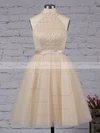 A-line High Neck Tulle Short/Mini Sashes / Ribbons Short Prom Dresses #Favs020102515