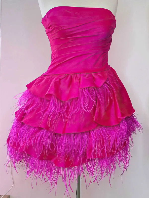 A-line Strapless Chiffon Short/Mini Homecoming Dresses With Feathers / Fur #Favs020110793