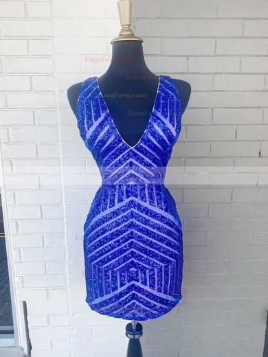 Sheath/Column V-neck Sequined Short/Mini Homecoming Dresses #Favs020110797