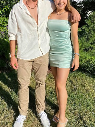 Sheath/Column Square Neckline Silk-like Satin Short/Mini Homecoming Dresses With Ruffles #Favs020110802 Sheath/Column Square Neckline Silk-like Satin Short/Mini Homecoming Dresses With Ruffles #Favs020110802