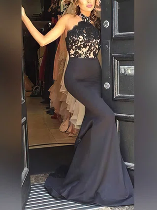 Trumpet/Mermaid Halter Silk-like Satin Sweep Train Beading Prom Dresses #Favs020104514 Trumpet/Mermaid Halter Silk-like Satin Sweep Train Beading Prom Dresses #Favs020104514