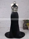 Trumpet/Mermaid Halter Silk-like Satin Sweep Train Beading Prom Dresses #Favs020104514