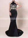 Trumpet/Mermaid Halter Silk-like Satin Sweep Train Beading Prom Dresses #Favs020104514