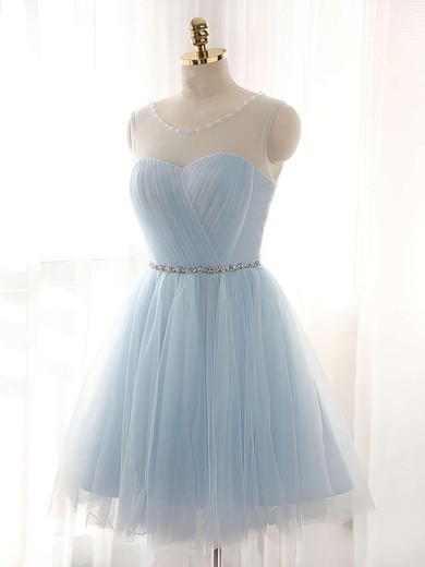A-line Scoop Neck Tulle Short/Mini Beading Short Prom Dresses #Favs020102518