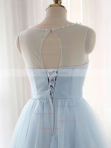A-line Scoop Neck Tulle Short/Mini Beading Short Prom Dresses #Favs020102518