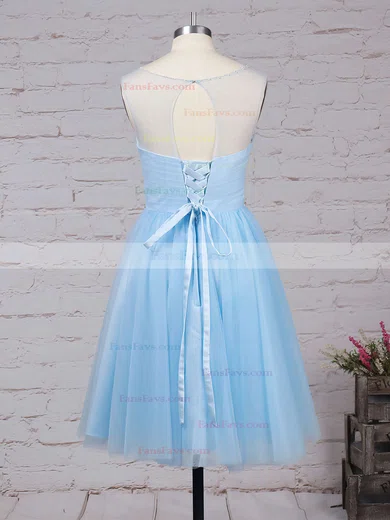 A-line Scoop Neck Tulle Short/Mini Beading Short Prom Dresses #Favs020102518